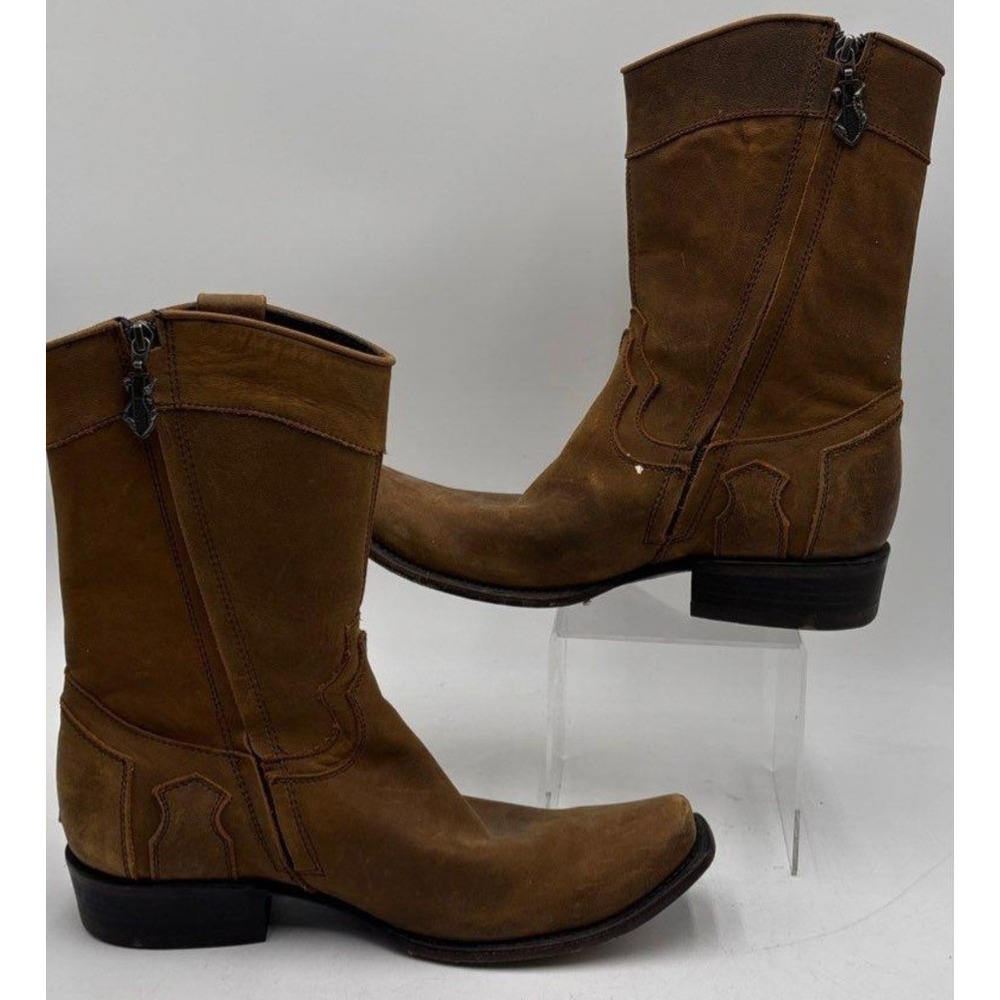 Franco Cuadra Western Boots Mens 8.5 Brown Good Distressed Leather Side Zip Ranc